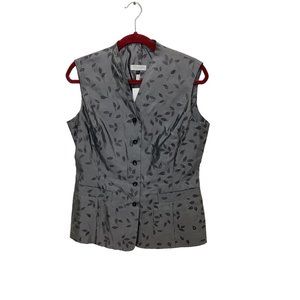 Vintage Escada Grey Leaf Sleeveless Silk Vest